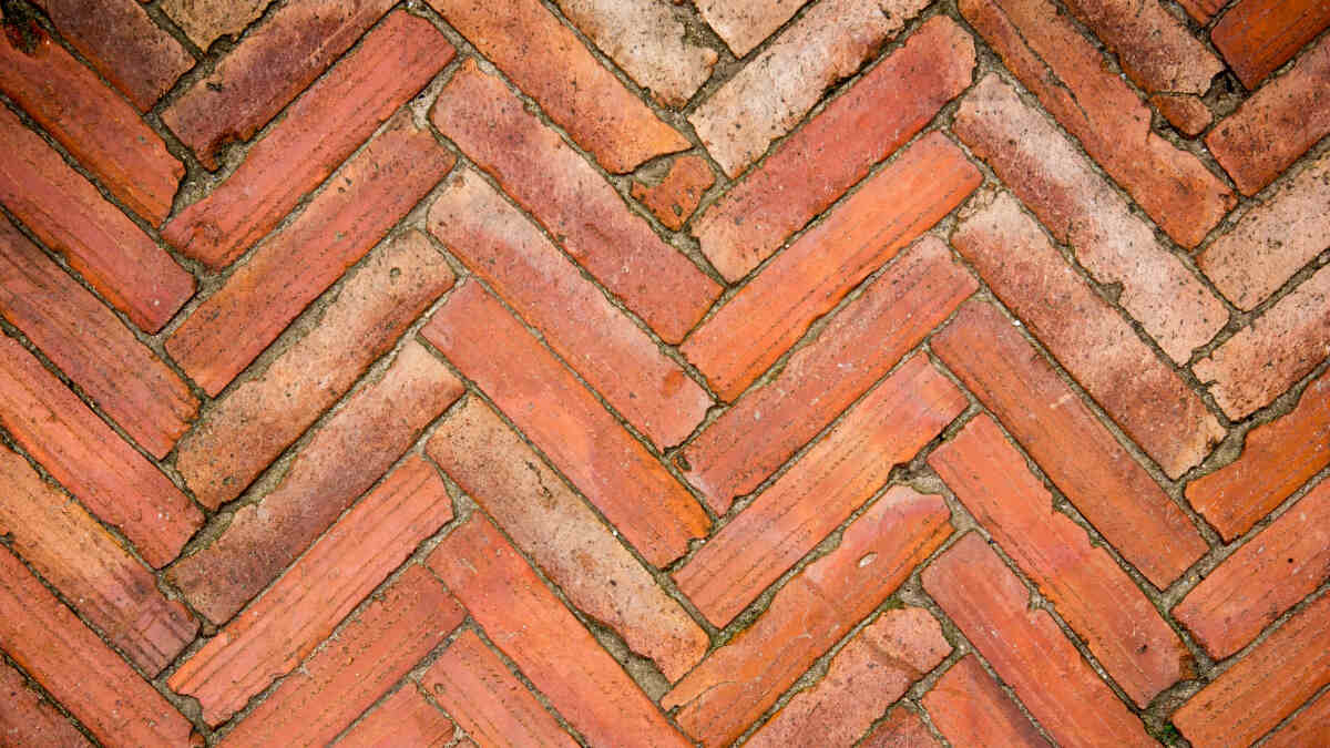 Farmhouse brick floor kitchen